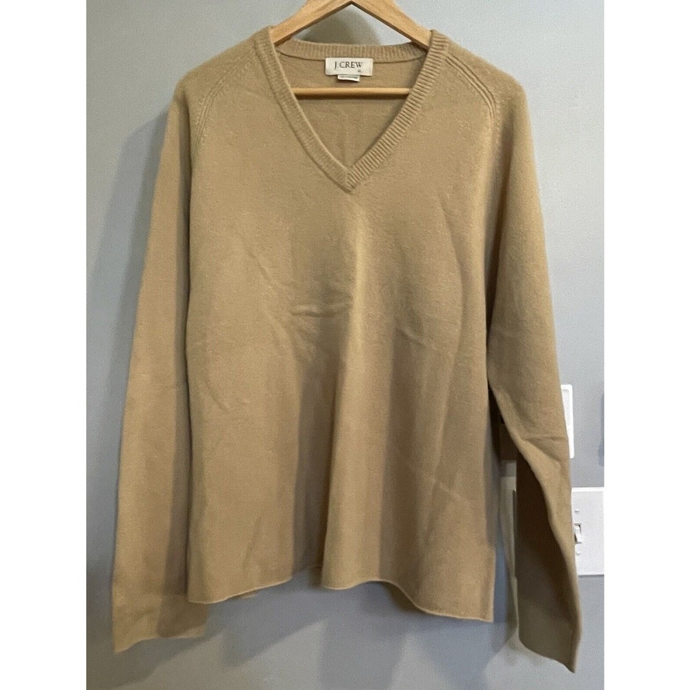 J Crew Sweater LambsWool Vintage Knit VNeck Pullover 90s‎ Y2K Rolled Hem XL